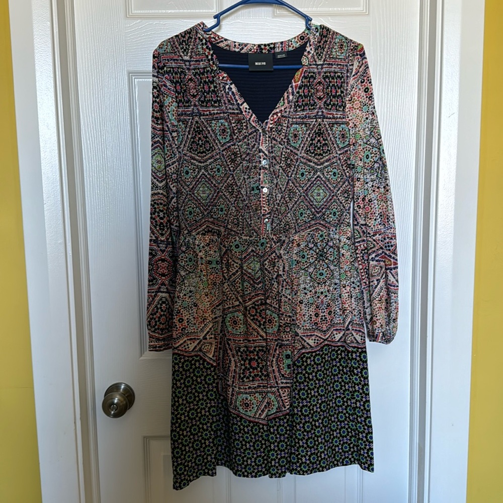 Anthropologie Maeve Tiled Amethyst Dress Smocked Pockets Size M